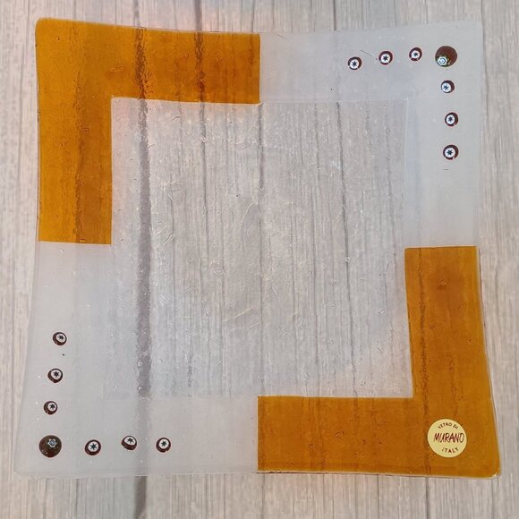 Vintage MCM Murano Italy Art Glass Tray Trinket Dish Orange Clear - Picture 5 of 11